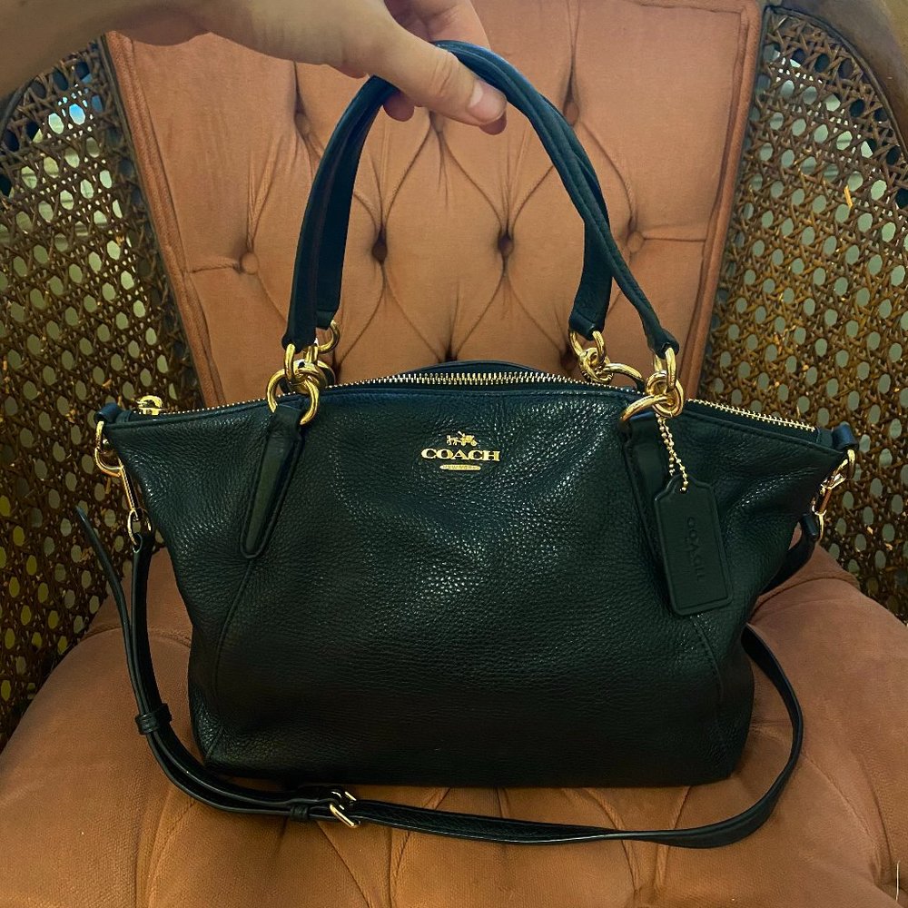 Black Leather Coach Crossbody Bag / Purse